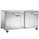 A Traulsen undercounter freezer with left hinged doors and a stainless steel back.