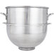 A large silver stainless steel Vollrath mixing bowl with two handles.