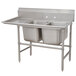 A stainless steel Advance Tabco two compartment pot sink with one left drainboard and sink rack.