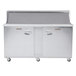 A Traulsen stainless steel refrigerated sandwich prep table with two doors.