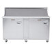 A Traulsen stainless steel refrigerated sandwich prep table with 2 left hinged doors.
