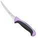 A Mercer Culinary Millennia Colors® curved stiff boning knife with a purple handle.