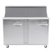 A Traulsen stainless steel refrigerated prep table with 2 left hinged doors.