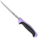 A Mercer Culinary Millennia Colors narrow boning knife with a purple handle.