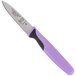 A Mercer Culinary Millennia Colors paring knife with a purple handle.