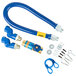 A blue and yellow Dormont gas connector kit with a couple of hoses and a restraining cable.