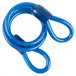 A blue cable with two swivels and a lock.
