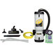A ProTeam LineVacer backpack vacuum cleaner with accessories.