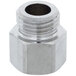 A silver metal T&S threaded adapter nut.