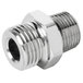 A T&S stainless steel 3/8" NPT male adapter with a shiny metal nut.