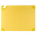 A yellow San Jamar Saf-T-Grip cutting board with a hook.