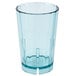 A blue Cambro Camwear plastic tumbler with a clear bottom.