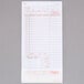 A white carbonless guest receipt with red lines.