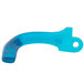 A blue plastic lever arm with a hole on a white background.