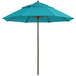 A turquoise Grosfillex Windmaster umbrella on an aluminum pole.