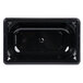 A black rectangular Vollrath plastic food pan with a small hole.