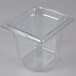 A clear plastic Vollrath food pan with a square lid.