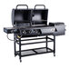 A black rectangular Backyard Pro grill with a lid on a table.