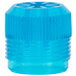A close-up of a blue plastic T&S glass filler tip with a small hole.