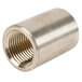 A T&S stainless steel adapter with female threaded connections.