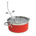 A red Bon Chef Classic Country French saute pan with a metal lid holder.