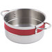 A Bon Chef stainless steel pot with red handles.