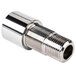 A chrome plated threaded pipe extension with a T&amp;S silver metal pipe with a thread.