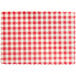 A red and white checkered placemat with a gingham pattern.