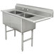 A stainless steel Advance Tabco commercial sink with two compartments and a right drainboard.