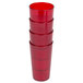 A stack of Cambro ruby red plastic tumblers.