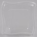 A clear plastic lid with a square shape and a curved edge.