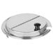 A Vollrath Kool Touch stainless steel hinged cover with a metal handle.