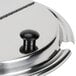 A Vollrath stainless steel hinged cover with a black knob.