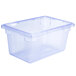 A clear plastic Carlisle food storage box with a blue lid.