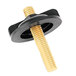A black and gold screw with a black plastic ring.