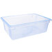 A clear plastic Carlisle food storage box with blue trim and a lid.