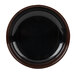 A close-up of a black Thunder Group melamine sauce bowl with a brown and black rim.