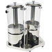 A silver Bon Chef double juice dispenser with glass inserts.