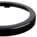 A black circular plastic trim ring with a hole in the middle.