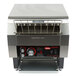 A stainless steel Hatco TQ-400 Conveyor Toaster with a rack and knobs.