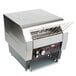 A silver and black Hatco TQ-400 Conveyor Toaster with a metal rack on top.