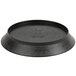 A black round pan with a short base and a circular rim with text on it.