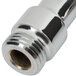A chrome plated metal T&S 90 degree swivel adapter with male connections.