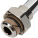 A T&S 90 degree swivel adapter with 3/4-14 male connections on a stainless steel pipe.