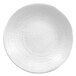 A white Elite Global Solutions round plate with a speckled design.