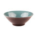 An Elite Global Solutions Pebble Creek bowl with a brown and blue pebble design and light blue rim.