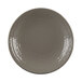 A close-up of a grey Elite Global Solutions round plate with a pebble-like texture.