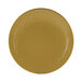 An Elite Global Solutions Olive Oil-colored plate with a brown rim.