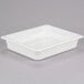 A white square Cambro polycarbonate food pan with a lid.