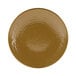 A close-up of an Elite Global Solutions Pebble Creek Tapenade-colored round plate with a shiny brown surface.
